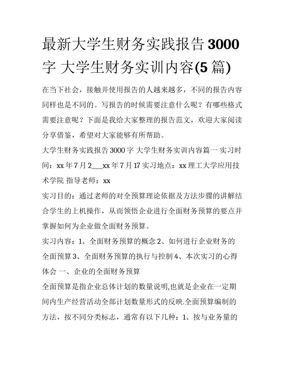最新大学生财务实践报告3000字 大学生财务实训内容(5篇)_第1页