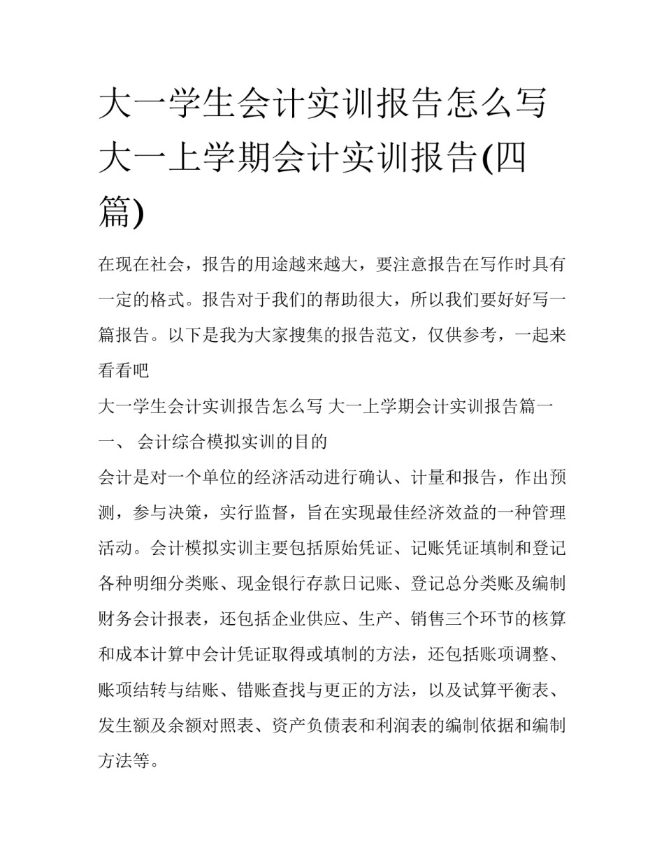 大一学生会计实训报告怎么写 大一上学期会计实训报告(四篇)_第1页