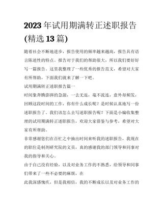 2023年试用期满转正述职报告(精选13篇)