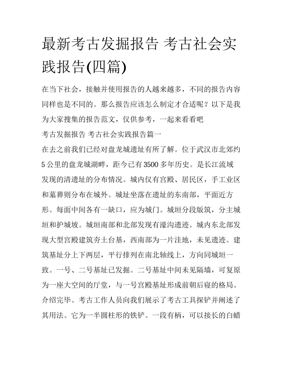 最新考古发掘报告 考古社会实践报告(四篇)_第1页