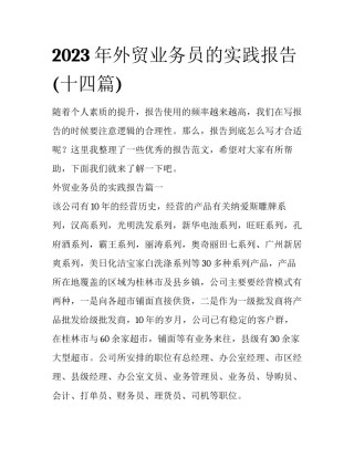 2023年外贸业务员的实践报告(十四篇)