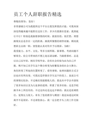 员工个人辞职报告精选