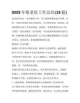 2023年敬老院工作总结(13篇)
