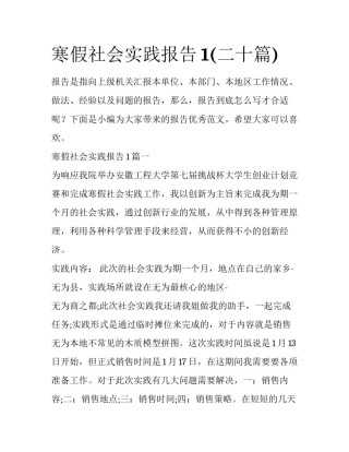 寒假社会实践报告1(二十篇)