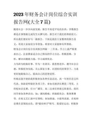 2023年财务会计岗位综合实训报告网(大全7篇)