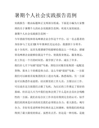暑期个人社会实践报告范例