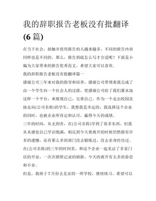 我的辞职报告老板没有批翻译(6篇)