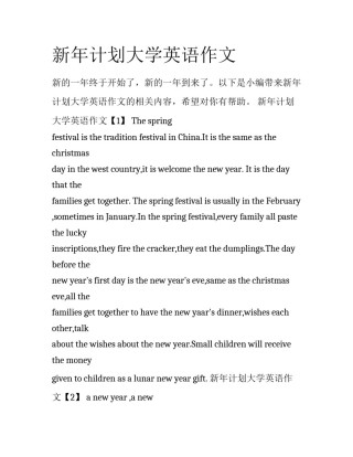 新年计划大学英语作文