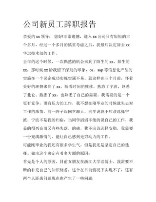 公司新员工辞职报告