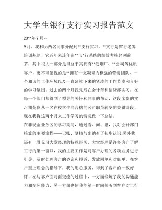 大学生银行支行实习报告范文