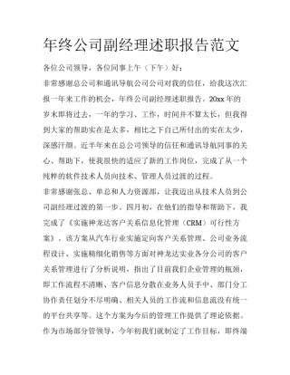 年终公司副经理述职报告范文