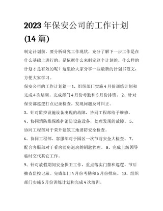 2023年保安公司的工作计划(14篇)