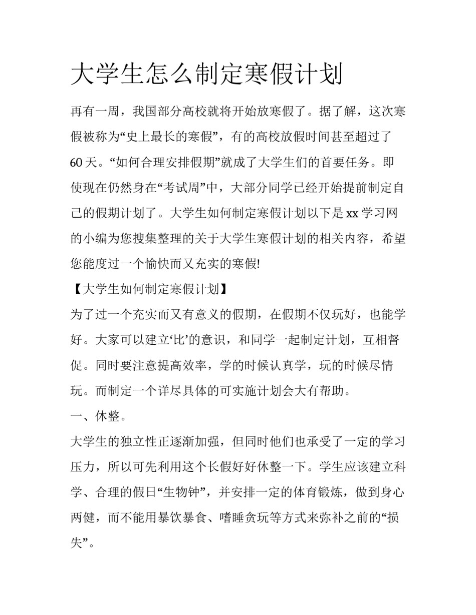 大学生怎么制定寒假计划_第1页