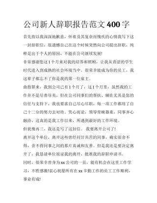 公司新人辞职报告范文400字