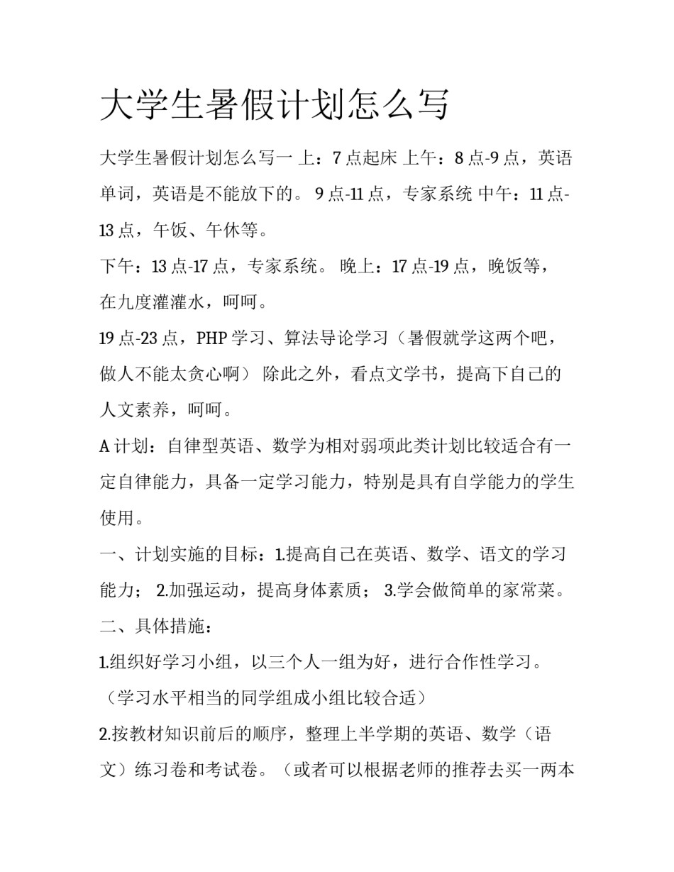 大学生暑假计划怎么写_第1页