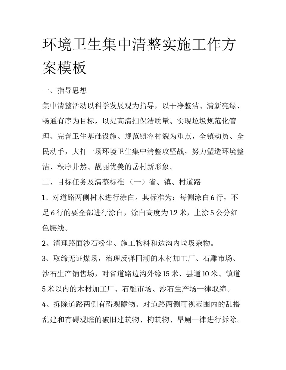 环境卫生集中清整实施工作方案模板_第1页