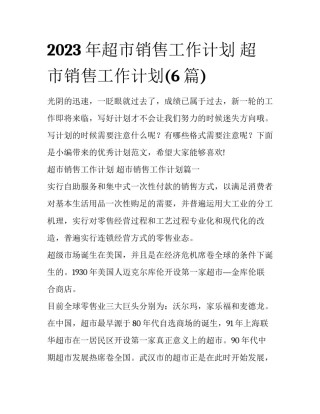 2023年超市销售工作计划 超市销售工作计划(6篇)