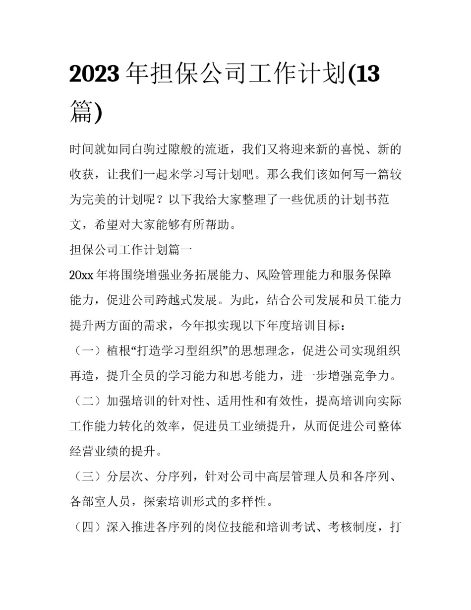 2023年担保公司工作计划(13篇)_第1页