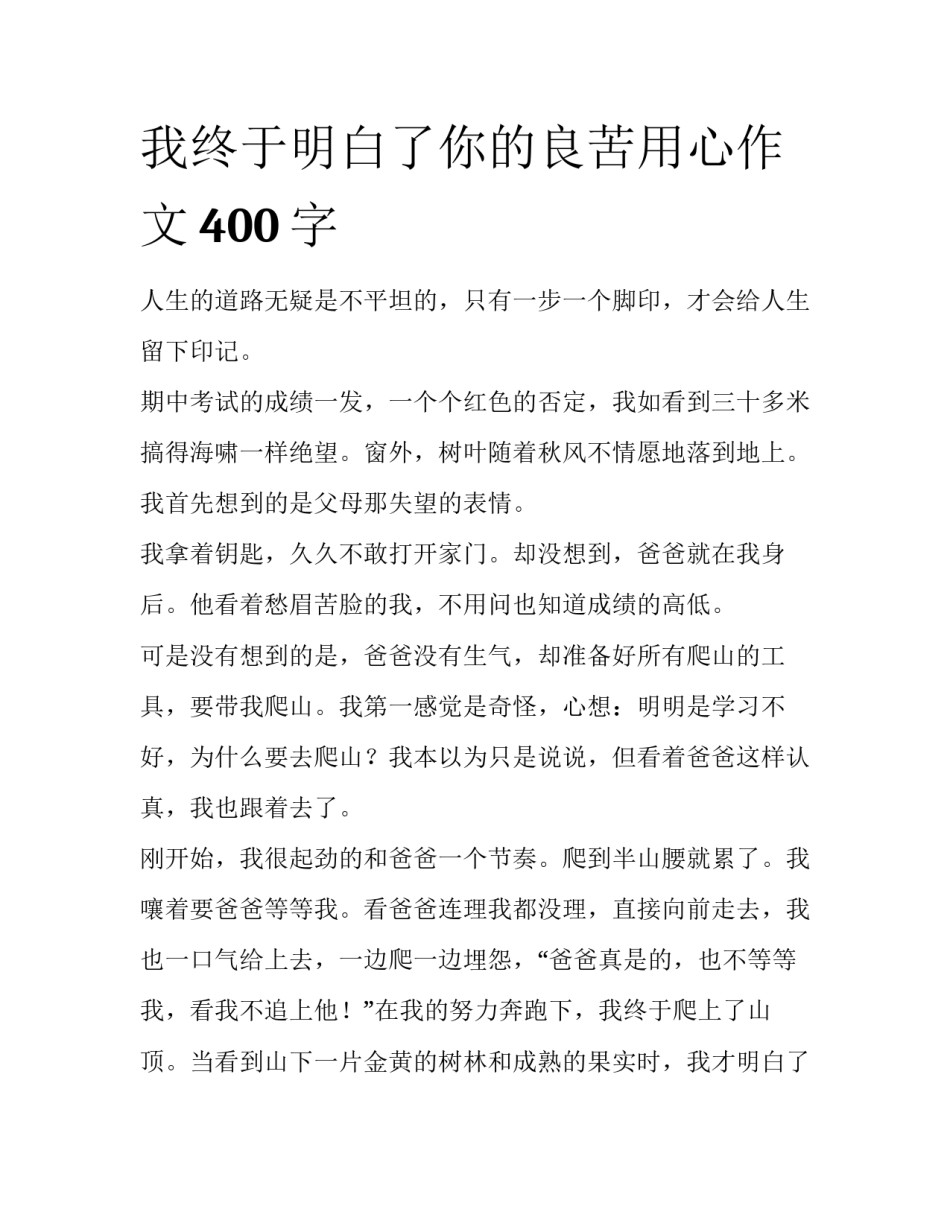 我终于明白了你的良苦用心作文400字_第1页