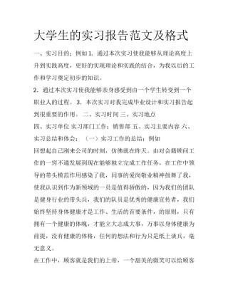 大学生的实习报告范文及格式