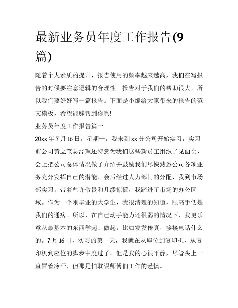 最新业务员年度工作报告(9篇)_第1页