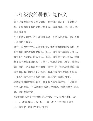 二年级我的暑假计划作文