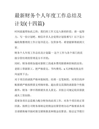 最新财务个人年度工作总结及计划(十四篇)