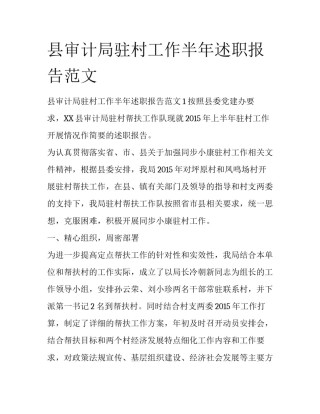 县审计局驻村工作半年述职报告范文