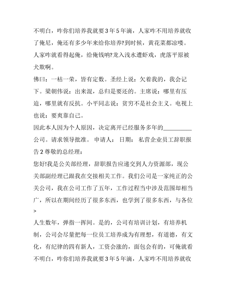 私营企业员工辞职报告的模板_第2页