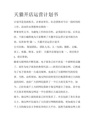 天猫开店运营计划书