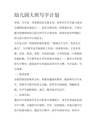 幼儿园大班写字计划