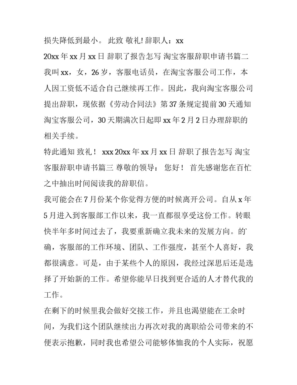 2023年辞职了报告怎写 淘宝客服辞职申请书(十篇)_第3页
