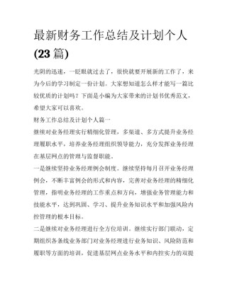 最新财务工作总结及计划个人(23篇)