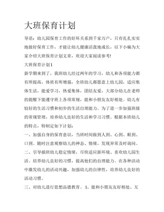大班保育计划