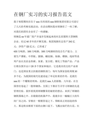 在钢厂实习的实习报告范文