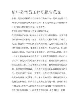 新年公司员工辞职报告范文