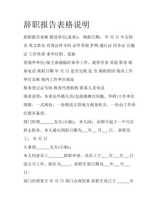 辞职报告表格说明