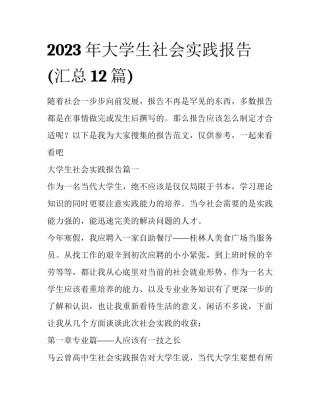 2023年大学生社会实践报告(汇总12篇)
