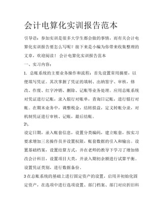 会计电算化实训报告范本