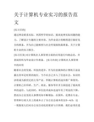 关于计算机专业实习的报告范文