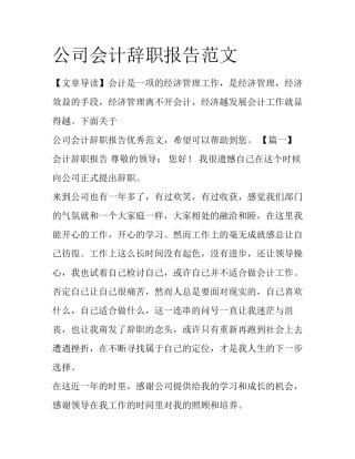 公司会计辞职报告范文