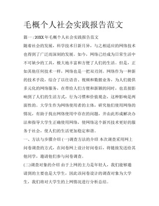 毛概个人社会实践报告范文