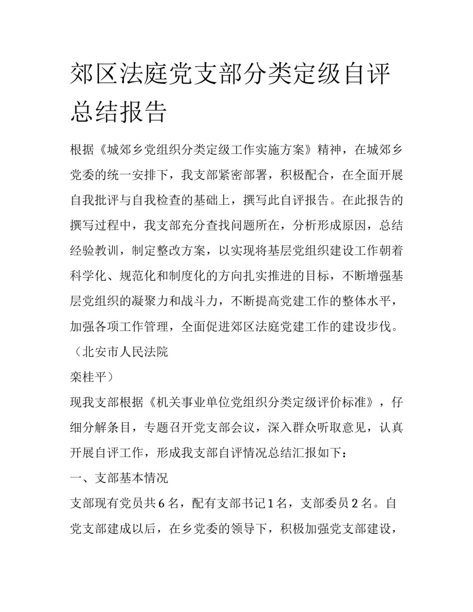 郊区法庭党支部分类定级自评总结报告_第1页