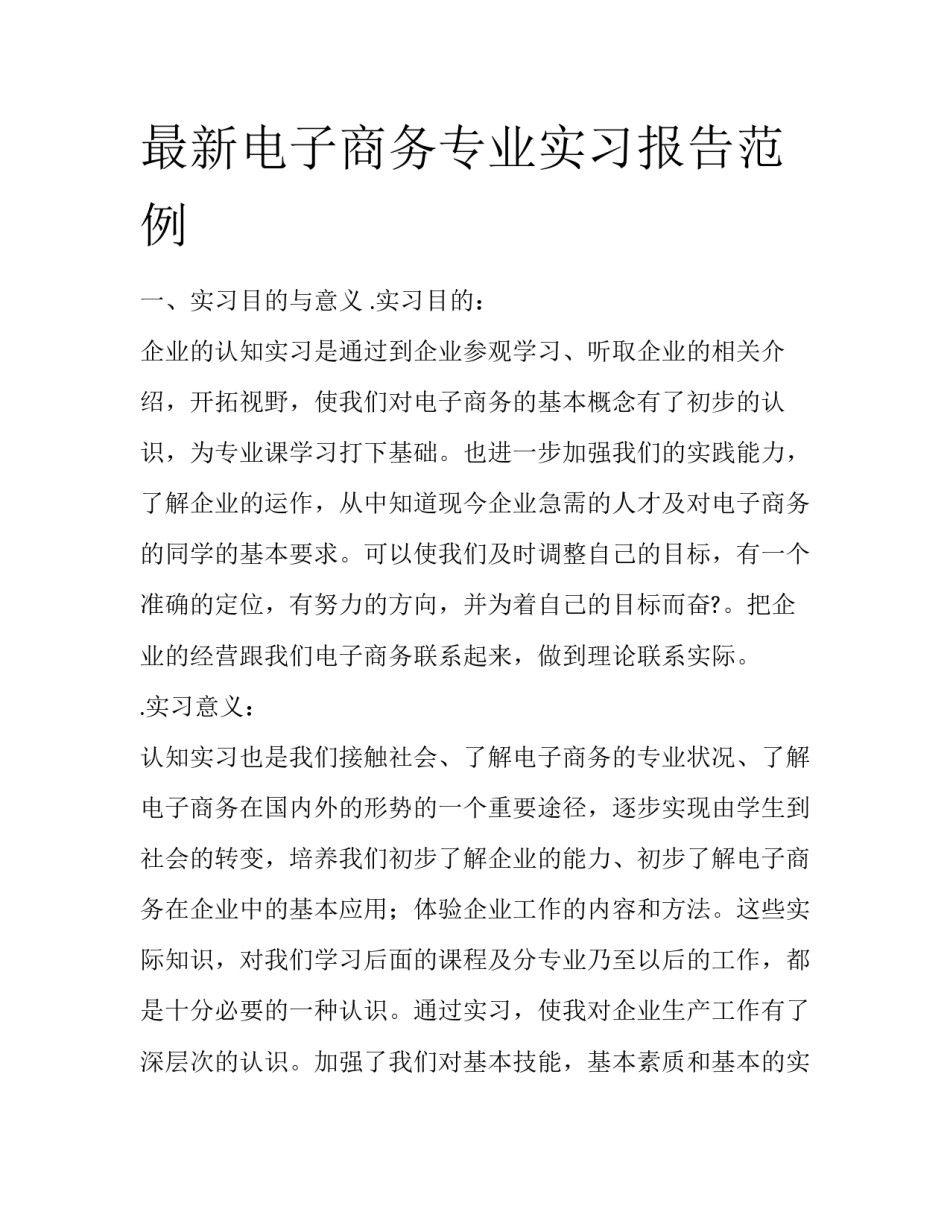 最新电子商务专业实习报告范例_第1页