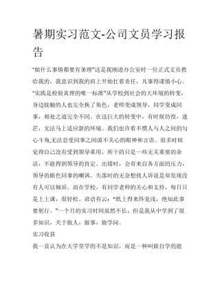 暑期实习范文-公司文员学习报告