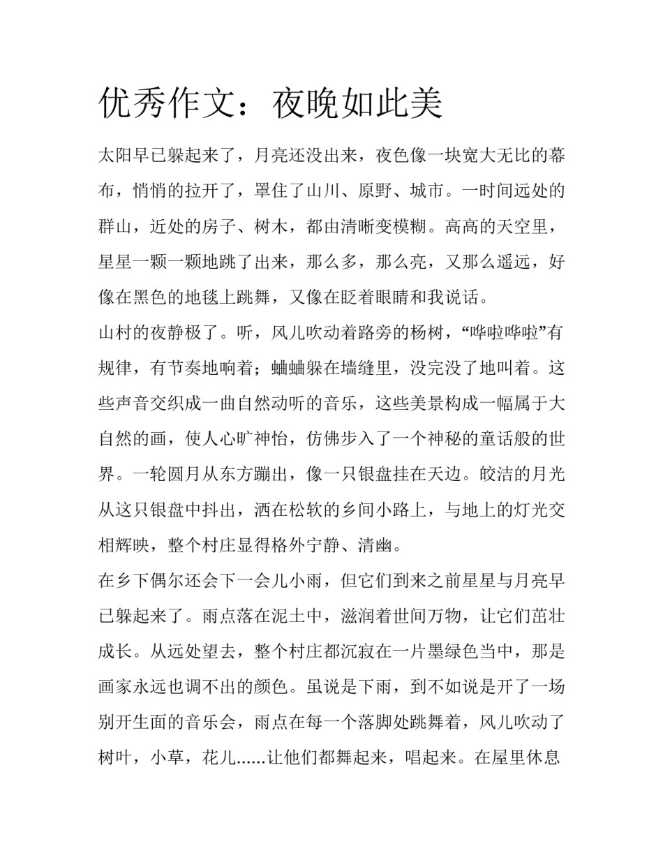 优秀作文：夜晚如此美_第1页