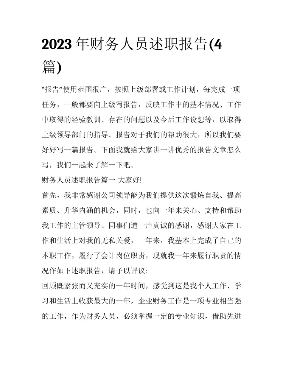 2023年财务人员述职报告(4篇)_第1页