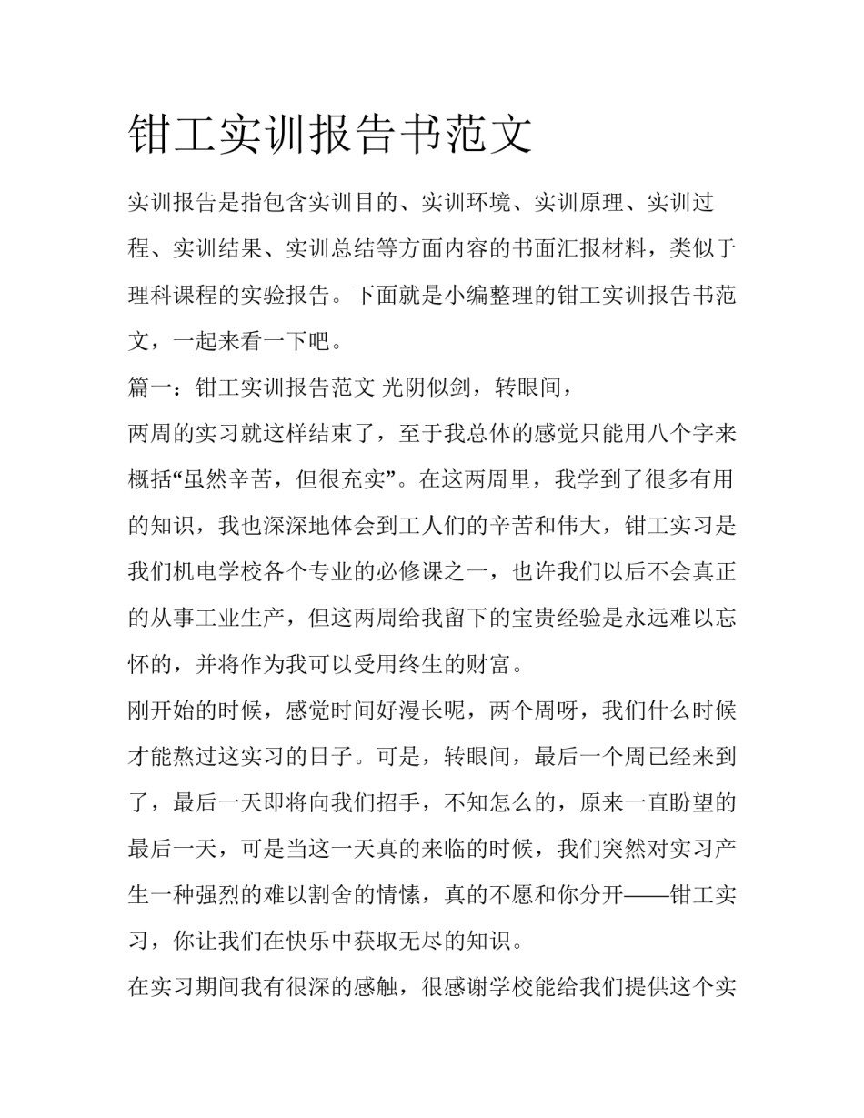 钳工实训报告书范文_第1页