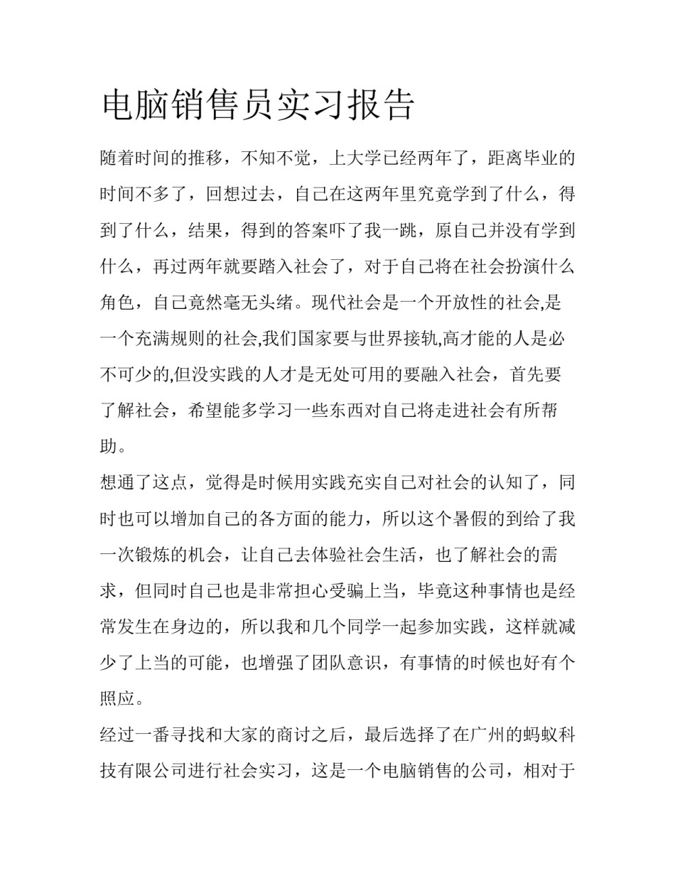 电脑销售员实习报告_第1页