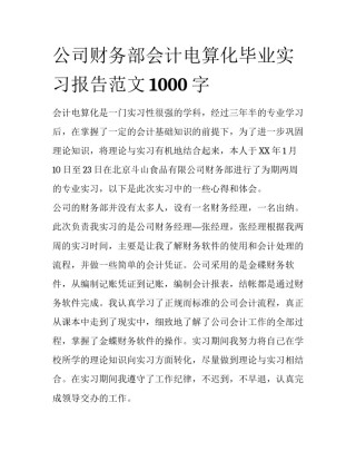 公司财务部会计电算化毕业实习报告范文1000字